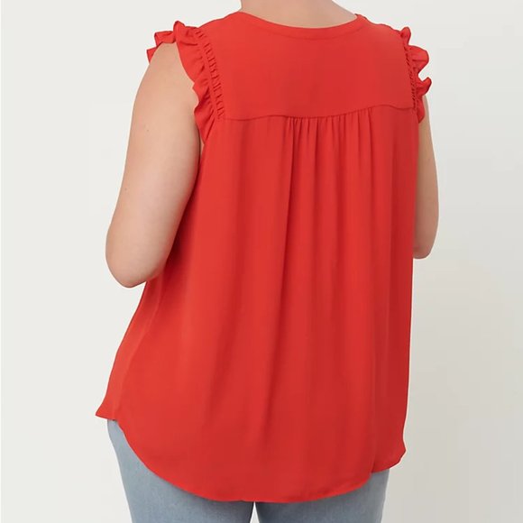 LOFT | Plus Ruffle Sleeve Split Neck Shell - Picture 2 of 5